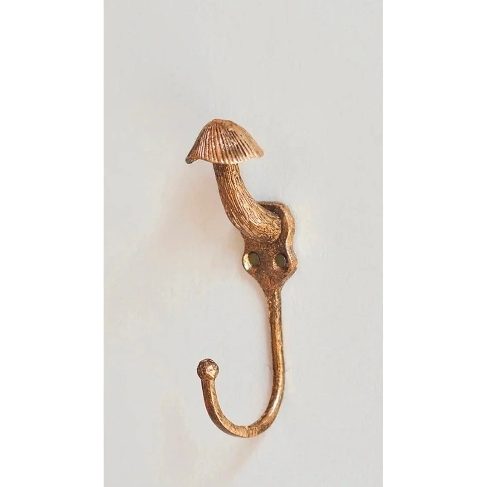 Gold Mushroom Wall Hook Metal Toadstool Decorative Coat Hat Hanger Cottagecore